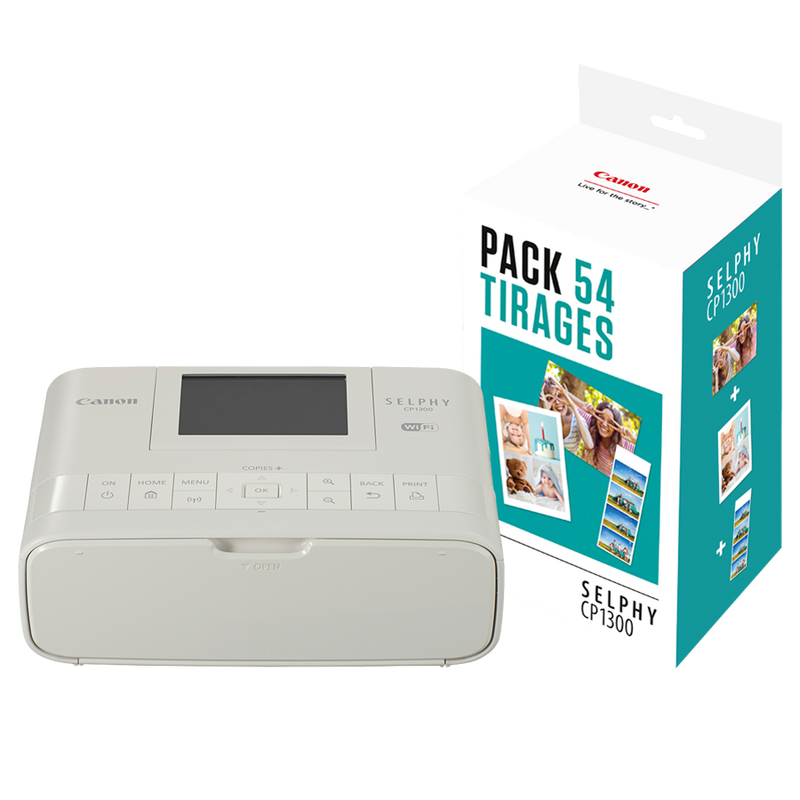 Canon SELPHY CP1300 Colour Portable Photo Printer, White + Colour Ink / Paper Set