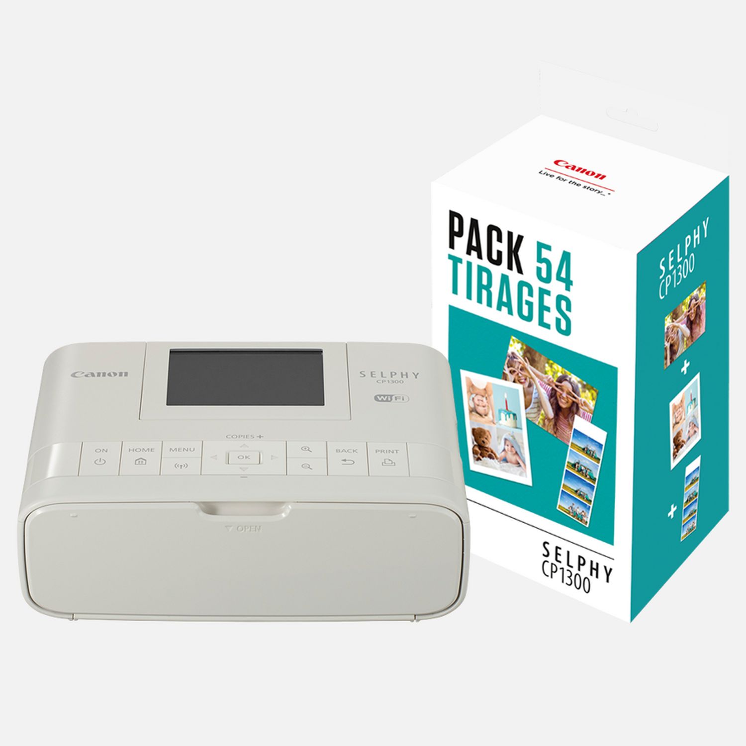 Imprimante photo portable couleur Canon SELPHY CP1300, Blanc + Jeu d'encre couleur/papier