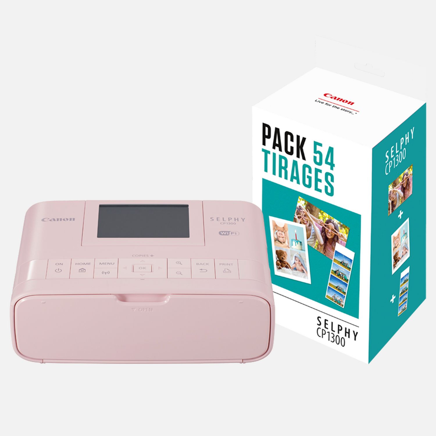 Imprimante photo portable couleur Canon SELPHY CP1300, Rose + Jeu d'encre couleur/papier