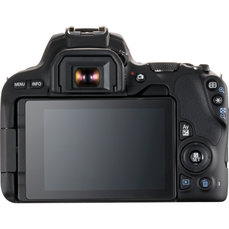 Canon EOS 200D Black + 18-55mm f/4-5.6 IS STM Lens Black + Backpack + Spare Battery Product Back View