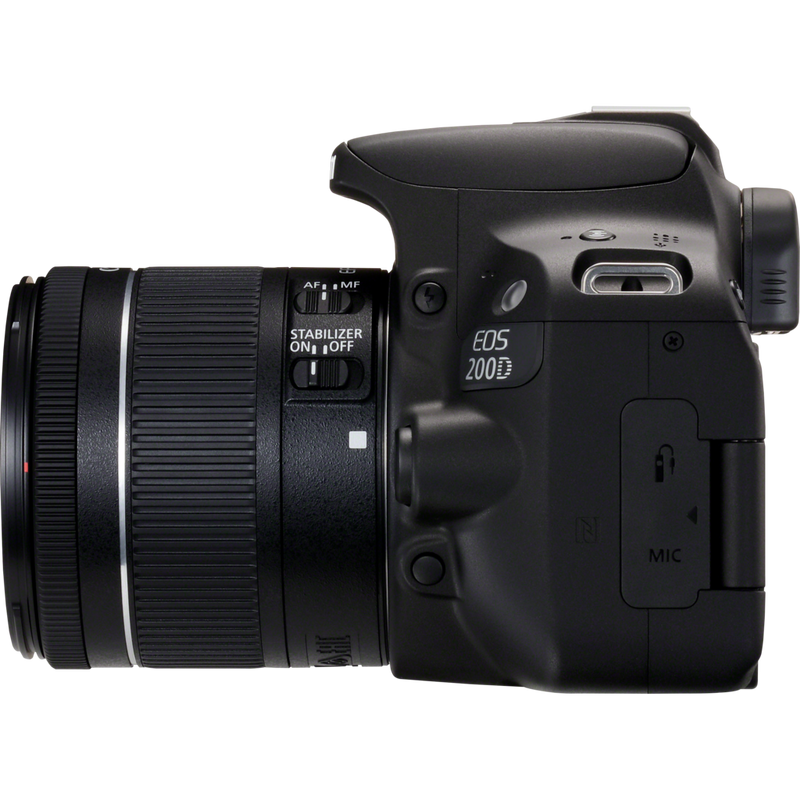 Canon EOS 200D Black + 18-55mm f/4-5.6 IS STM Lens Black + Backpack + Spare Battery Product Right View