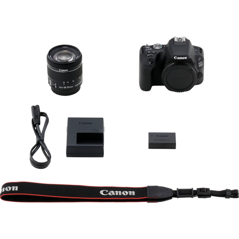 Canon EOS 200D Black + EF-S 18-55mm f/4-5.6 IS STM Black Product What's In The Box