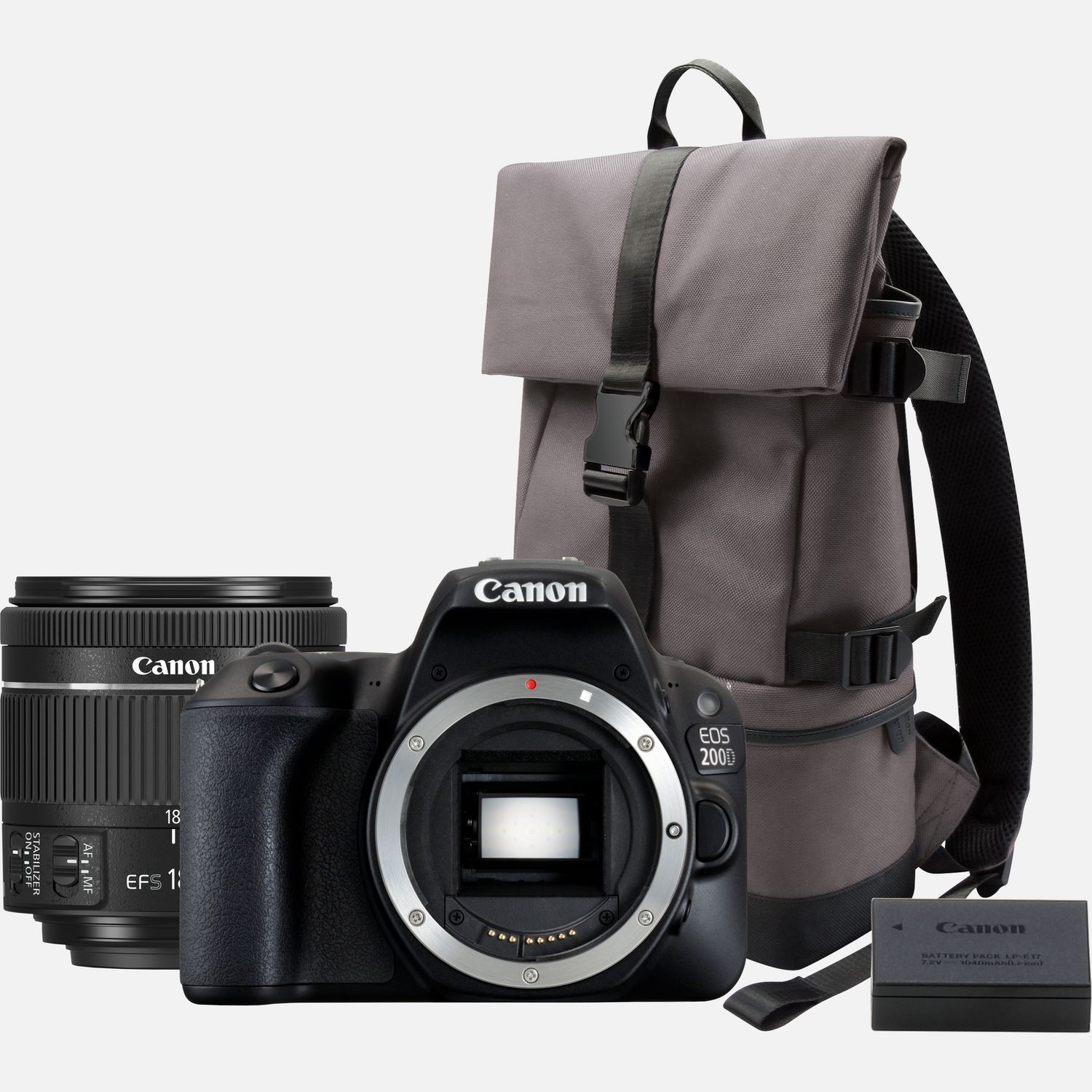 Canon Appareil photo reflex EOS 200D noir + objectif 18-55mm f/4-5.6 IS STM noir + sac BP13 + batterie LP-E17