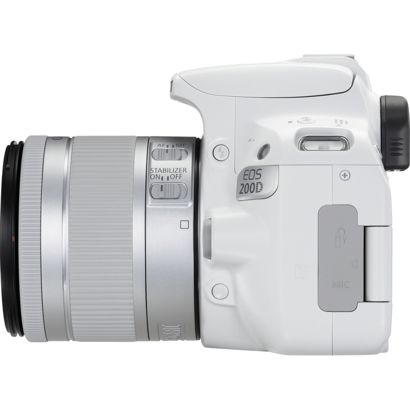 Canon EOS 200D White + EF-S 18-55mm f/4-5.6 IS STM Lens Silver Product Right View