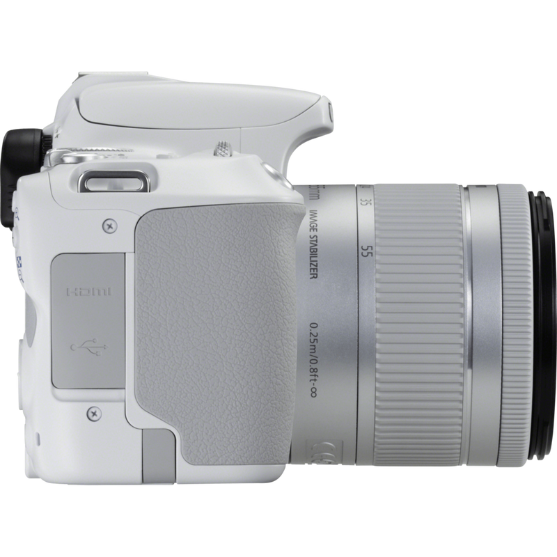 Canon EOS 200D White + EF-S 18-55mm f/4-5.6 IS STM Lens Silver Product Left View