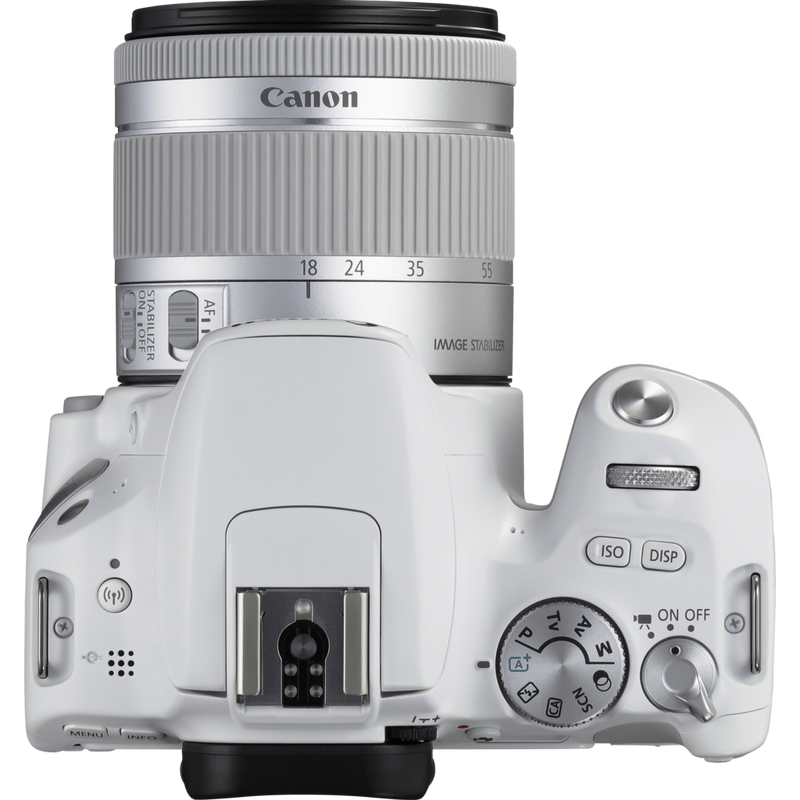 Canon EOS 200D White + EF-S 18-55mm f/4-5.6 IS STM Lens Silver Product Top View