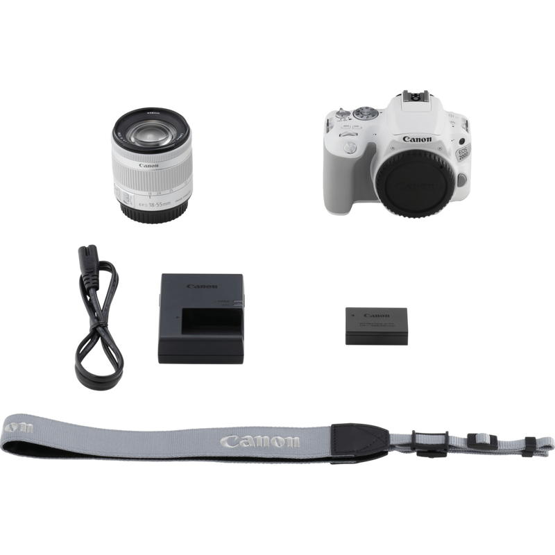 Canon EOS 200D White + EF-S 18-55mm f/4-5.6 IS STM Lens Silver Product What's In The Box
