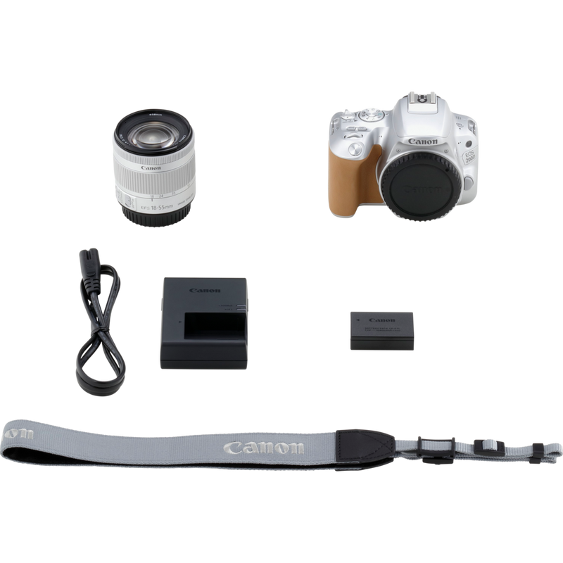 Canon EOS 200D Silver + EF-S 18-55mm f/4-5.6 IS STM Lens Silver Product What's In The Box