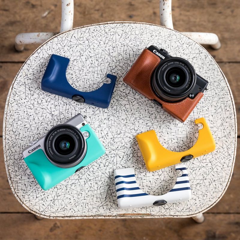 Canon EOS M100 con cuerpo blanco 0 Cámaras con fundas base coloridas