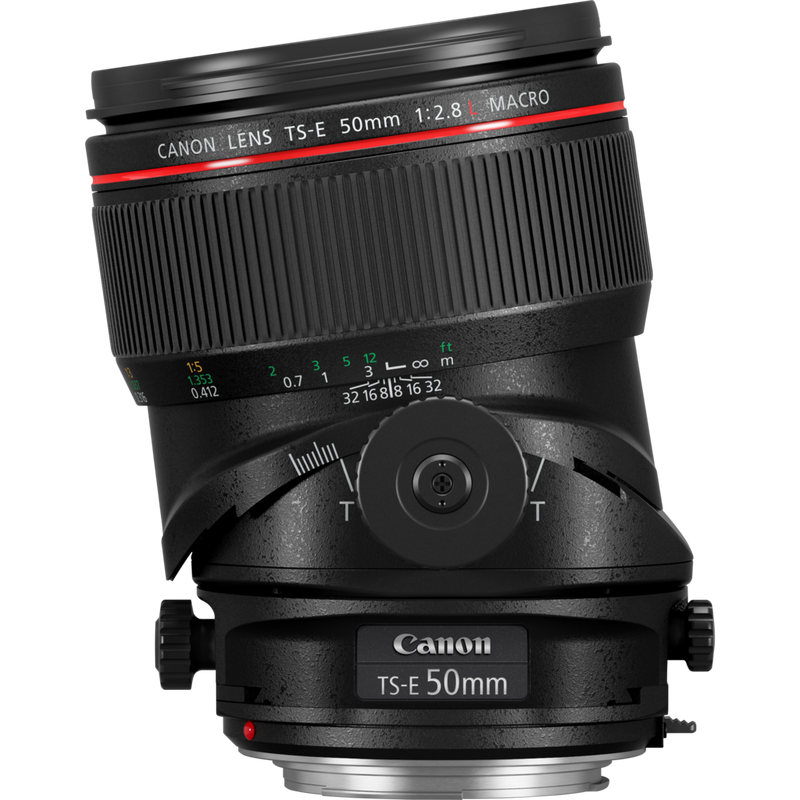 Canon TS-E 50mm f/2.8L Macro Lens Product Front View tilted towards left