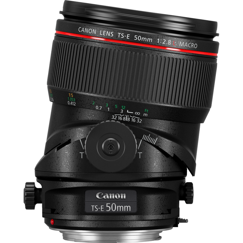 Canon TS-E 50mm f/2.8L Macro Lens Product Front View tilted towards right