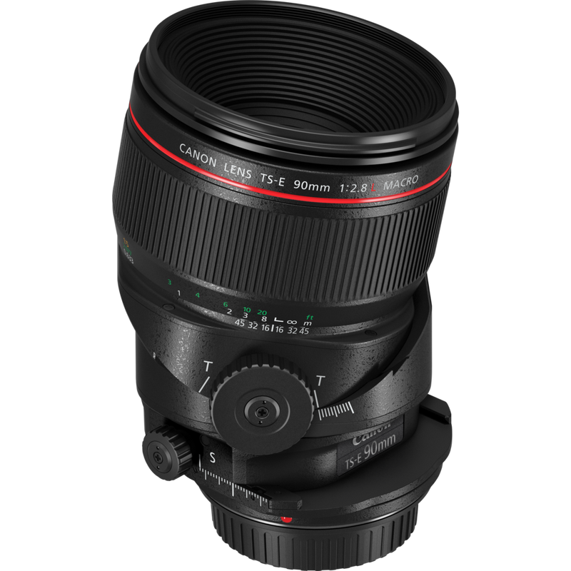 Canon TS-E 90mm f/2.8L MACRO Lens Product Front View tilted towards right