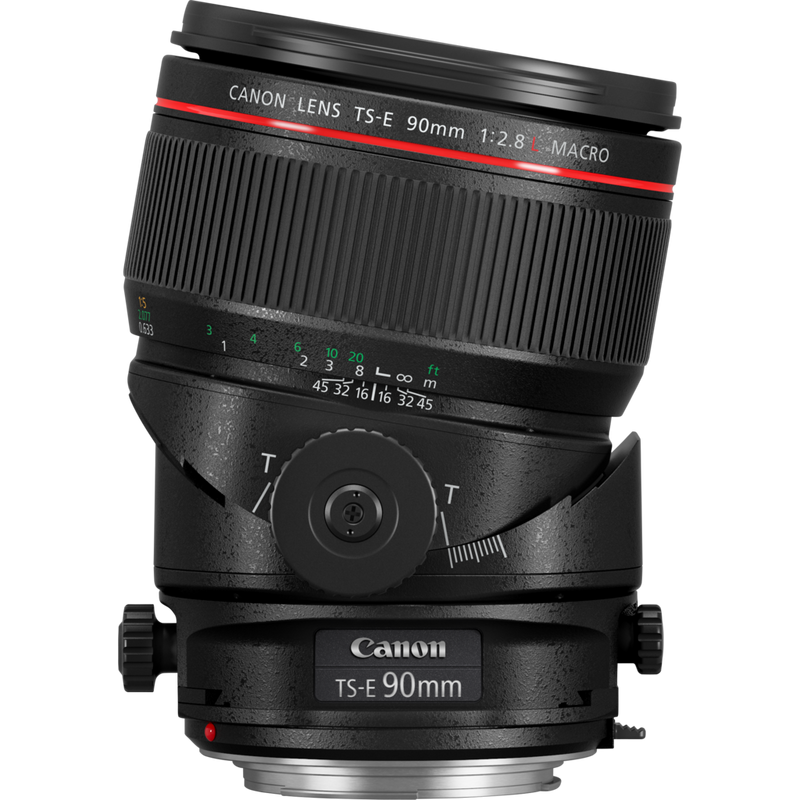 Canon TS-E 90mm f/2.8L MACRO Lens Product Front View tilted towards right
