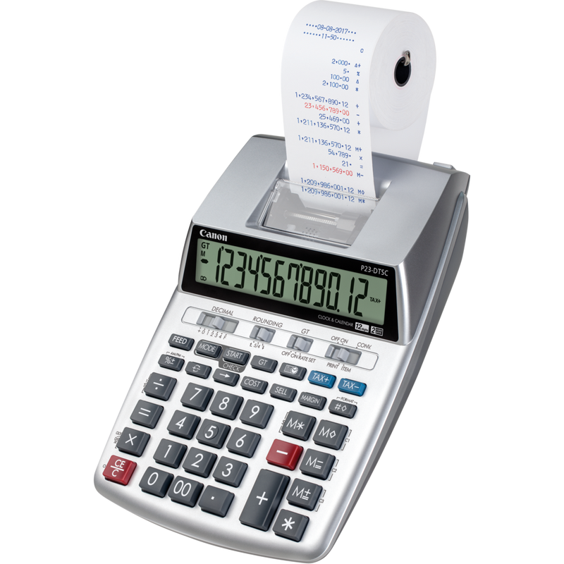 Canon P23-DTSC II strimmelregnemaskine Produkt Set forfra fra højre med papir, der printes