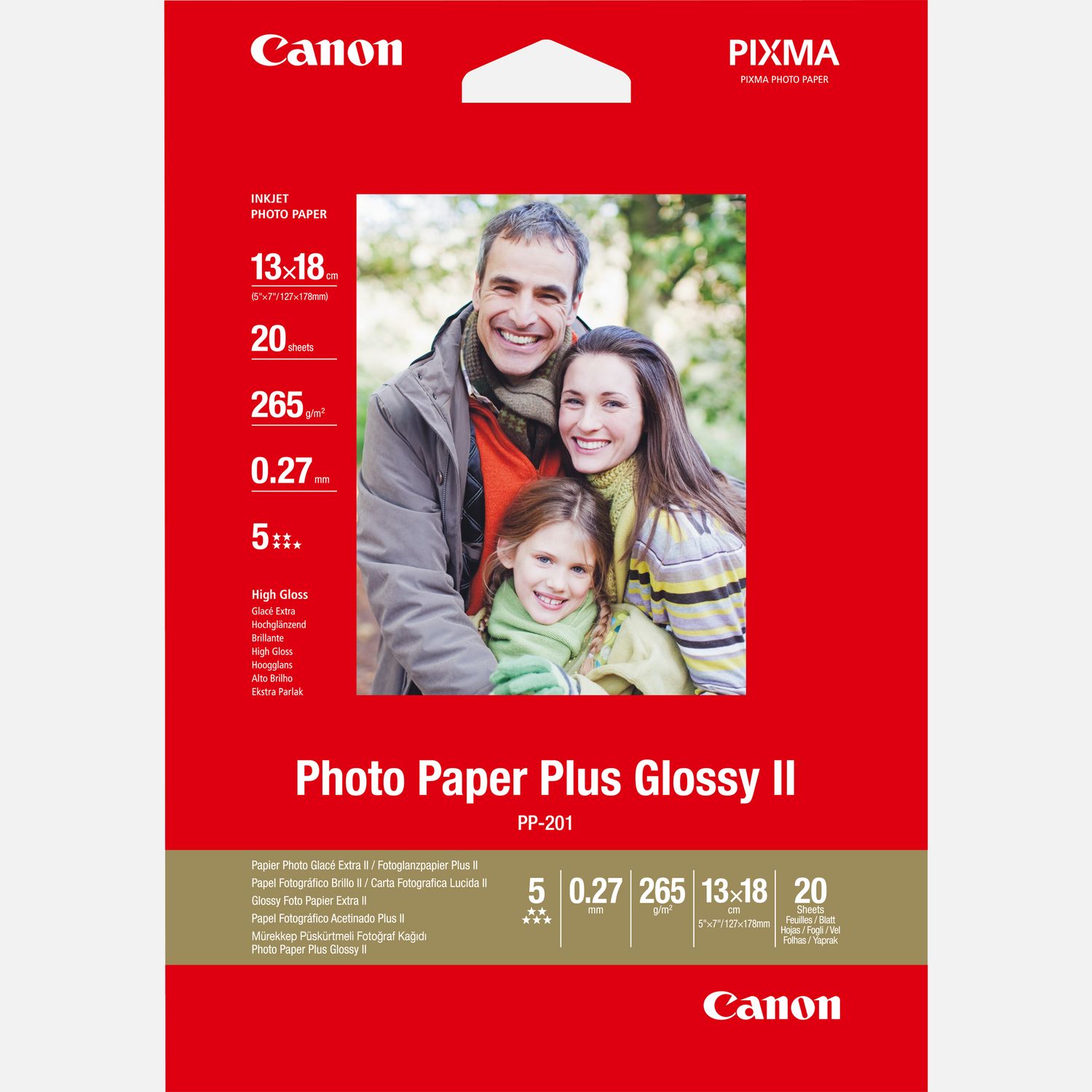 Papier photo brillant extra II 5 × 7 po (13 × 18 cm) Canon PP-201 - 20 feuilles