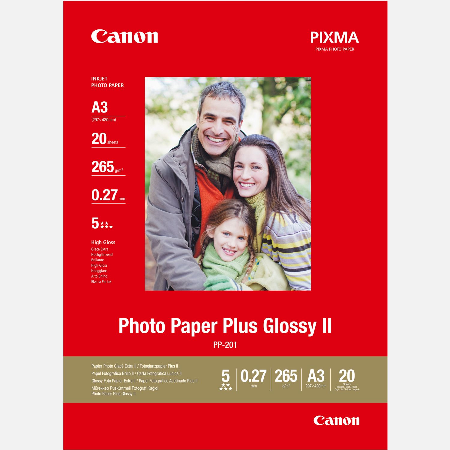 Canon Consumible Papel Fotográfico con Brillo Plus II PP-201 10x15 cm 50  Hojas, Rojo : : Oficina y papelería