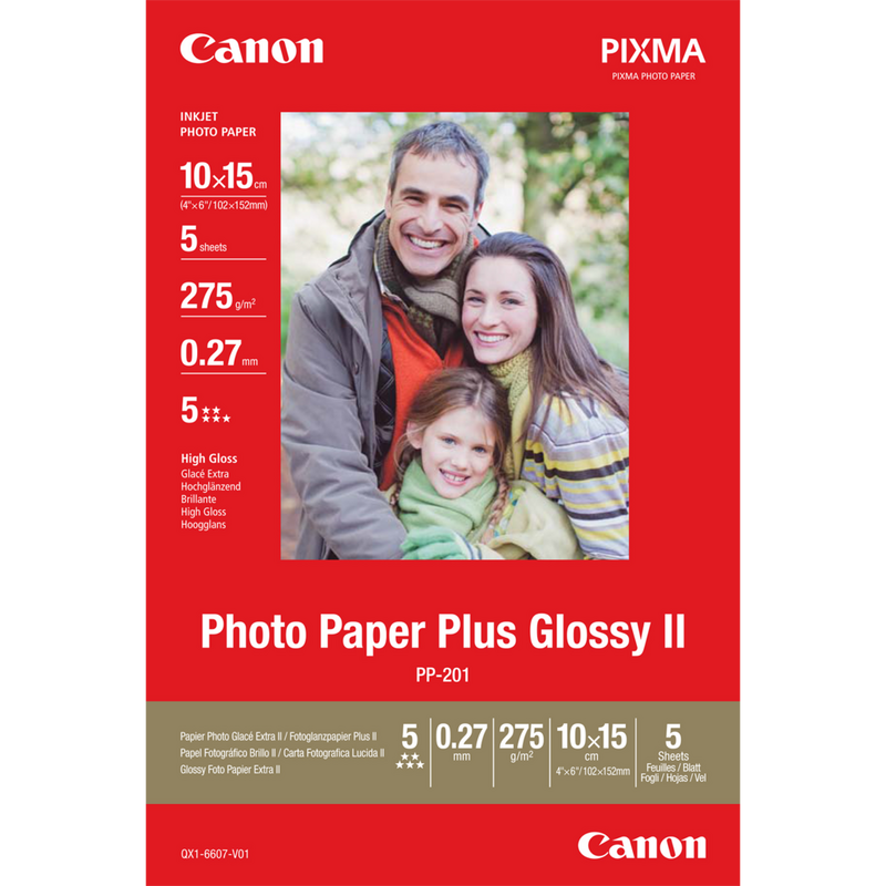 Canon PP-201 Glossy II Photo Paper Plus 10x15cm - 5 Sheets Product Front View