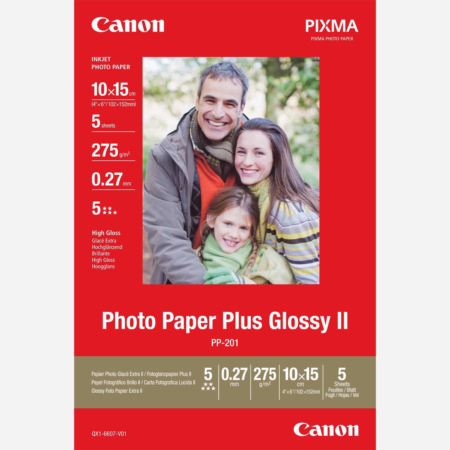 Papier photo brillant extra II 10 × 15 cm Canon PP-201 - 5 feuilles