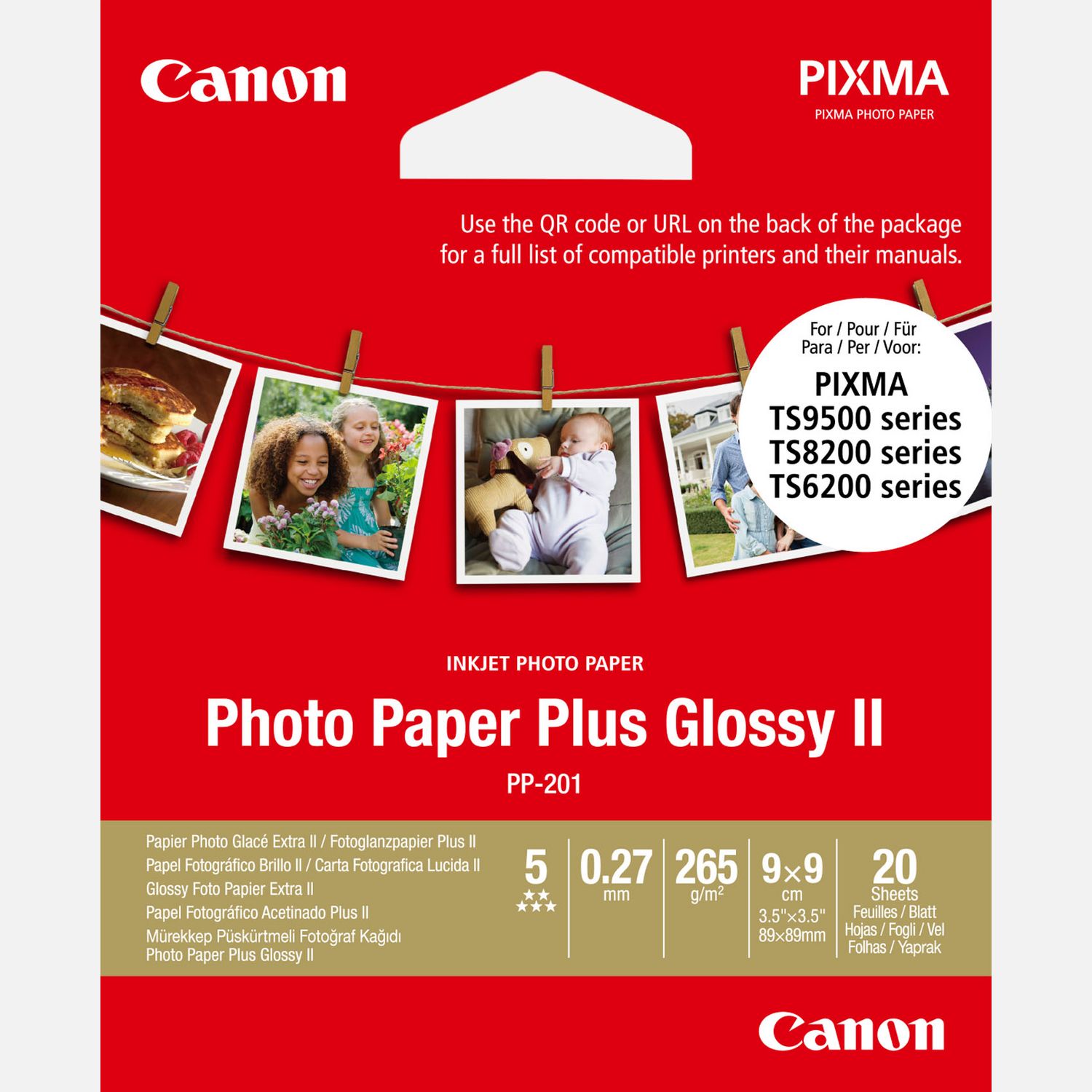 Papier photo glacé Extra II Canon PP-201 8,8 × 8,8 cm - 20 feuilles