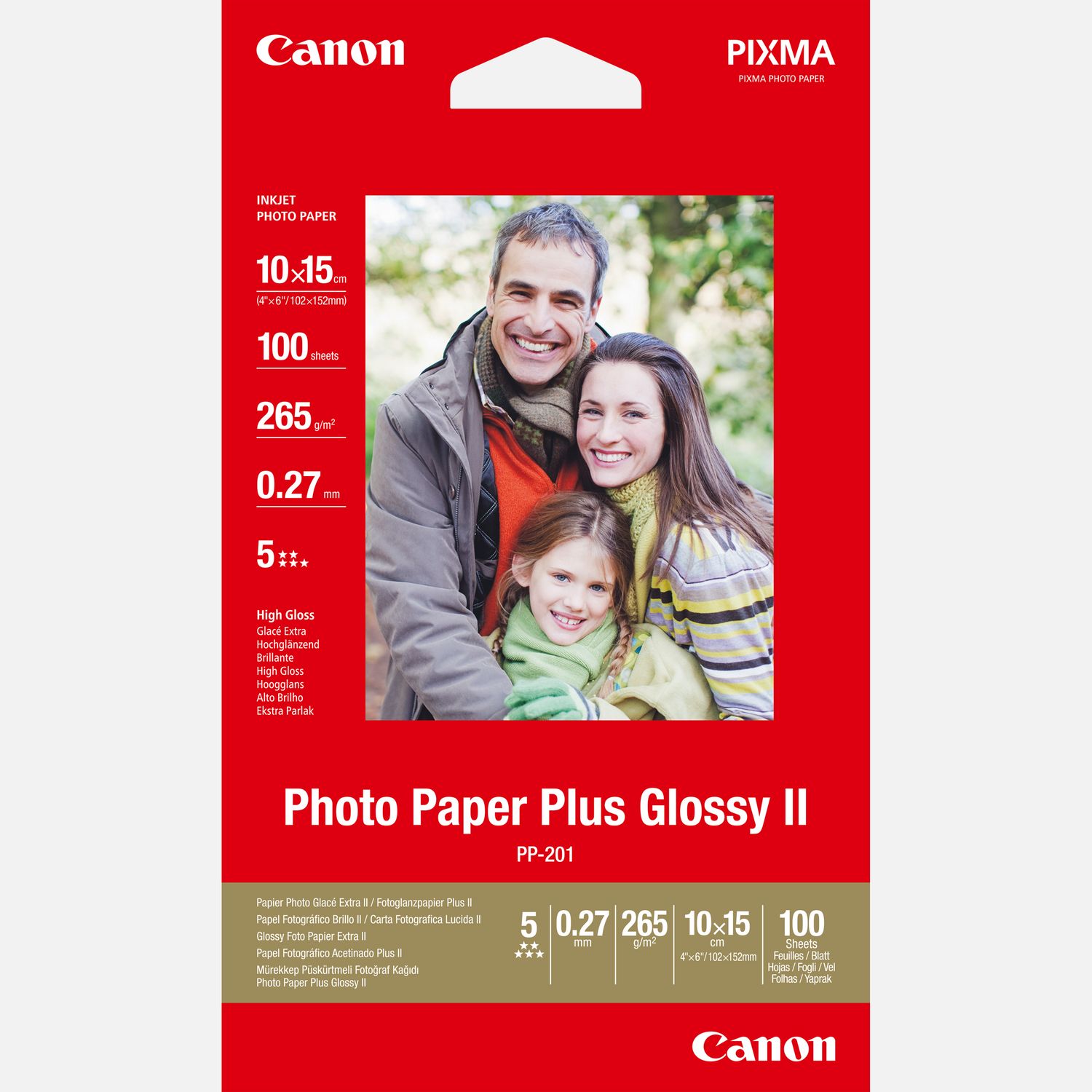 Papier photo brillant extra II 4 × 6 po Canon PP-201 - 100 feuilles