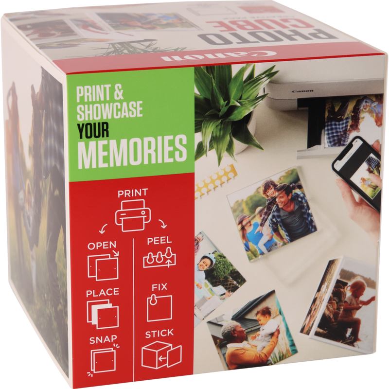 Canon Photo Cube and Frame + PP-201 5x5” Photo Paper Plus Glossy II (40 sheets) - Creative Pack, Green Product Front angled view with operational instructions