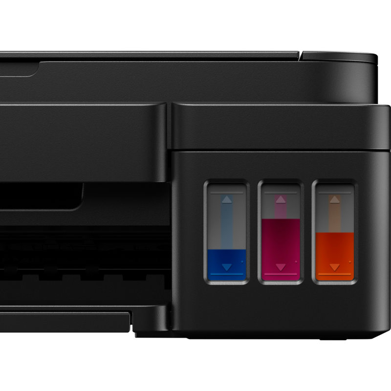 Impresora Canon PIXMA G2510 Producto Vista frontal de los depósitos de tinta recargables