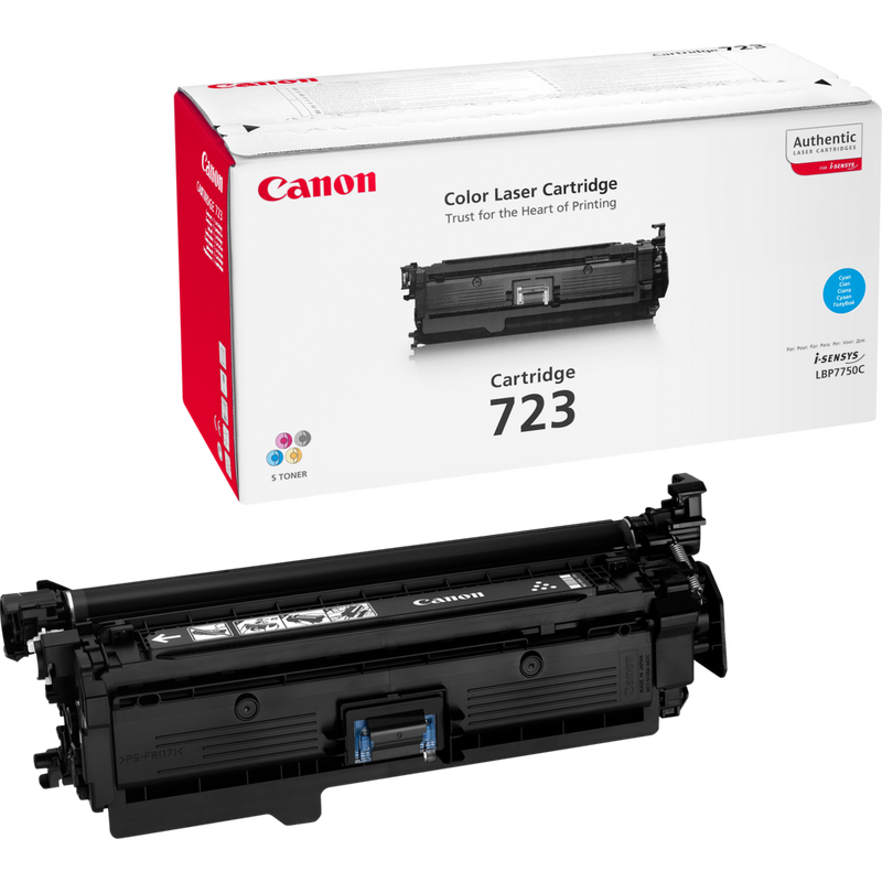 Canon 723C Cyan Toner Cartridge Product Packaging and Cartridge