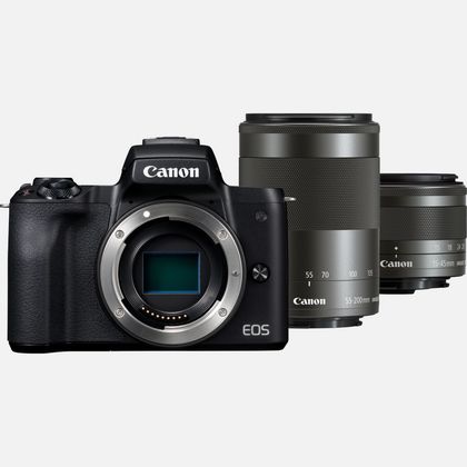canon eos m50 body ef m 15 45mm is stm ef m 55 200mm is stm black
