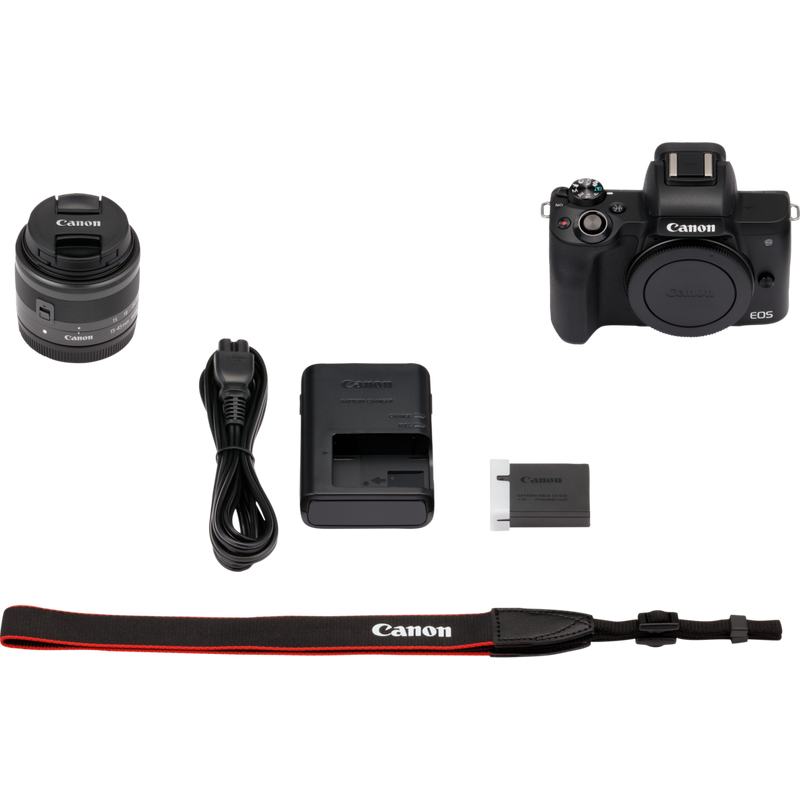 Canon EOS M50 Noir + objectif EF-M 15-45mm STM Noir Produits Contenu de la boîte