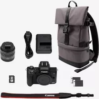 Canon EOS M50 negra + objetivo EF-M 15-45mm IS STM + mochila + tarjeta SD + batería de repuesto Producto Contenido del embalaje