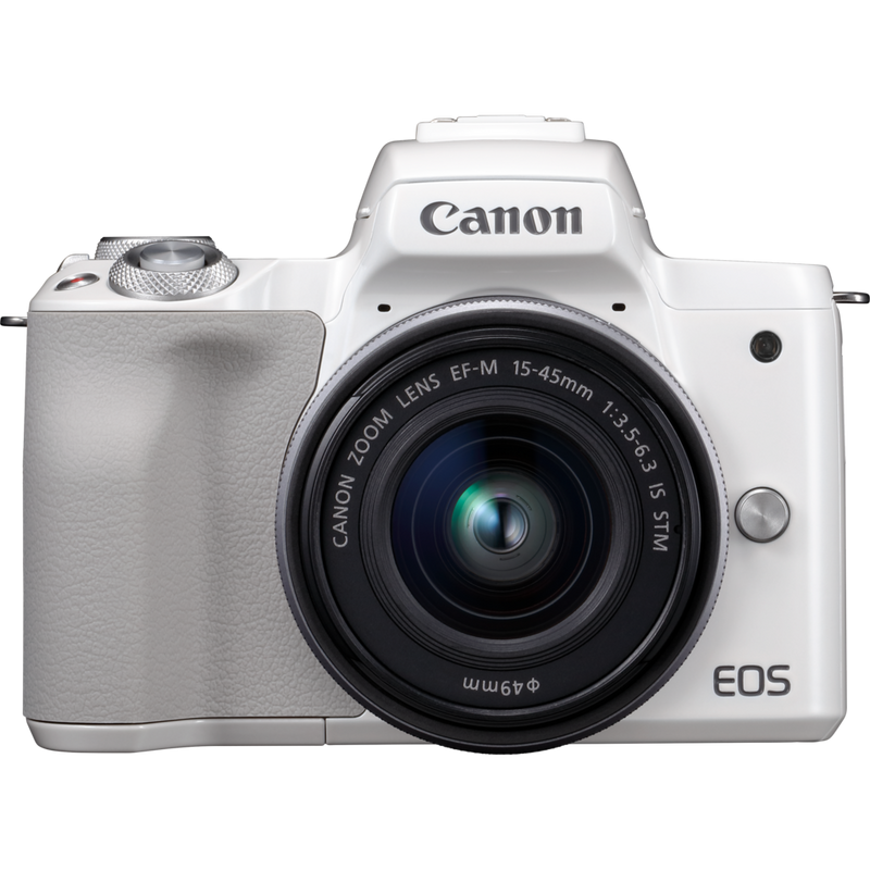 Canon EOS M50 White + EF-M 15-45mm IS STM Lens Silver Product Front View
