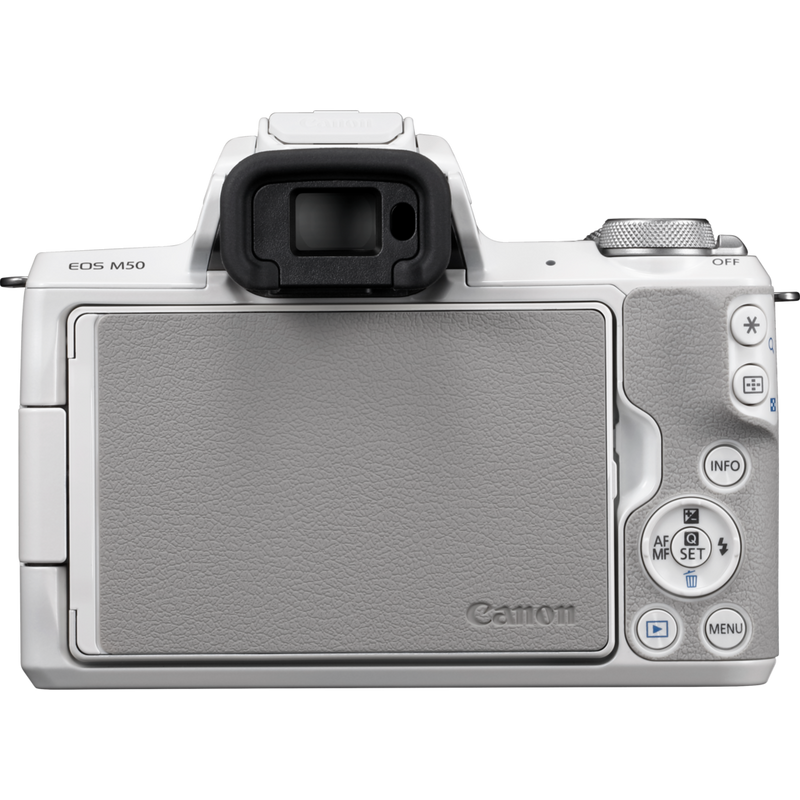 Canon EOS M50 White + EF-M 15-45mm IS STM Lens Silver Product Back View