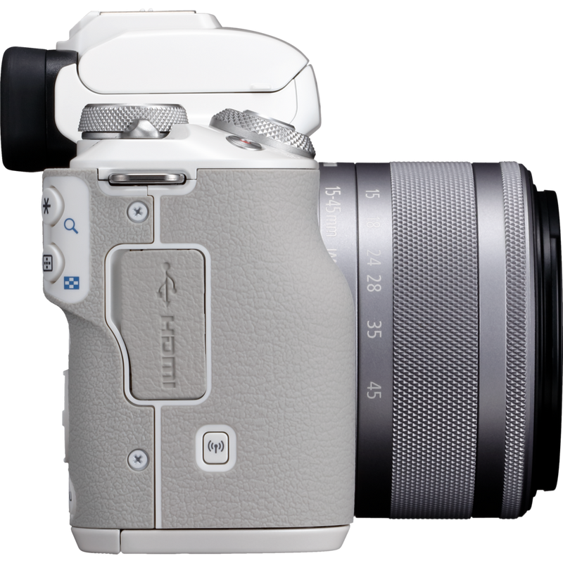 Canon EOS M50 White + EF-M 15-45mm IS STM Lens Silver Product Right View