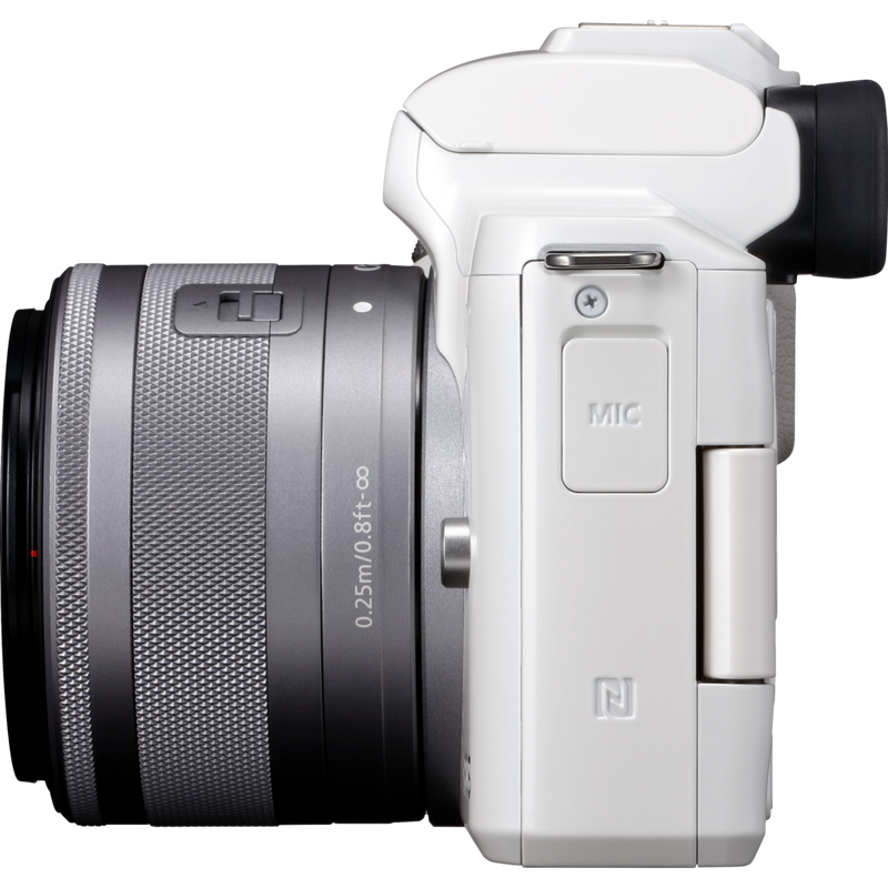 Canon EOS M50 White + EF-M 15-45mm IS STM Lens Silver Product Left View