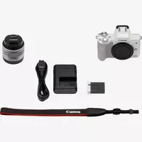 Canon EOS M50 Blanc + objectif EF-M 15-45mm STM Argent Produits Contenu de la boîte
