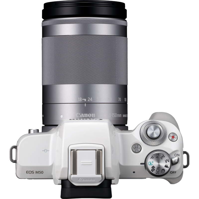 Boîtier Canon EOS M50 + Blanc EF-M 18-150mm IS STM – Argent Produits Vue de dessus