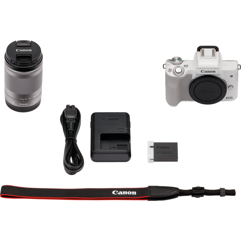 Boîtier Canon EOS M50 + Blanc EF-M 18-150mm IS STM – Argent Produits Contenu de la boîte
