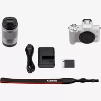 Canon EOS M50 Weiß + EF-M 18-150mm IS STM – Silber Produkt Lieferumfang