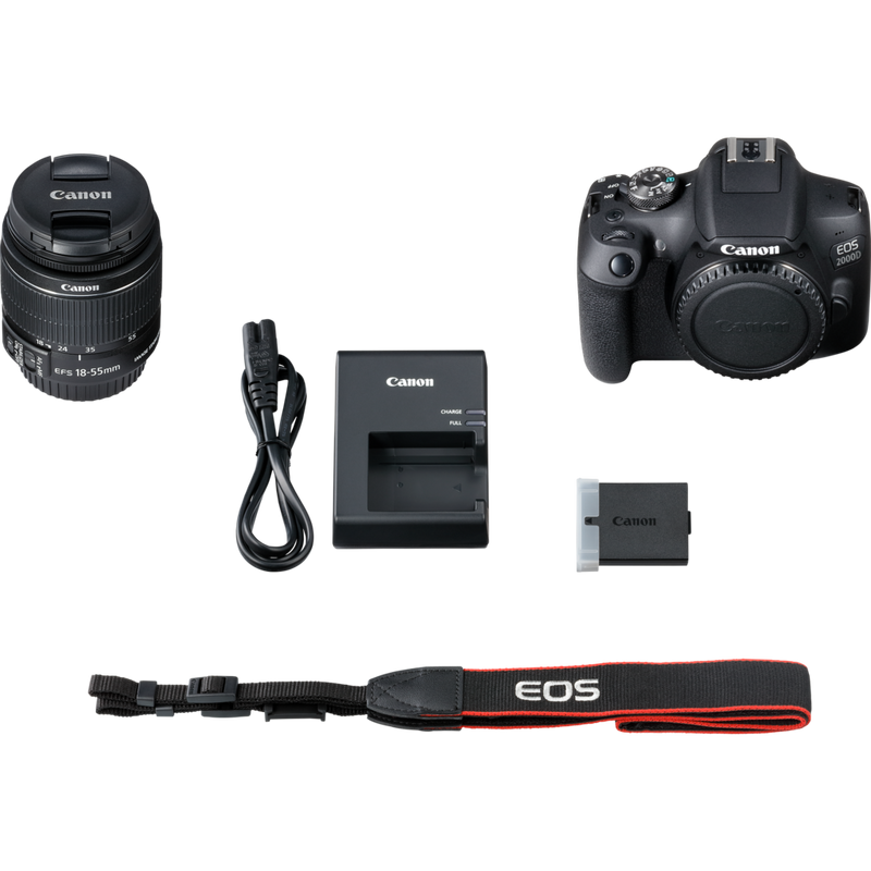 Canon EOS 2000D + EF-S 18-55mm IS II-objektiv Produkt Kassens indhold