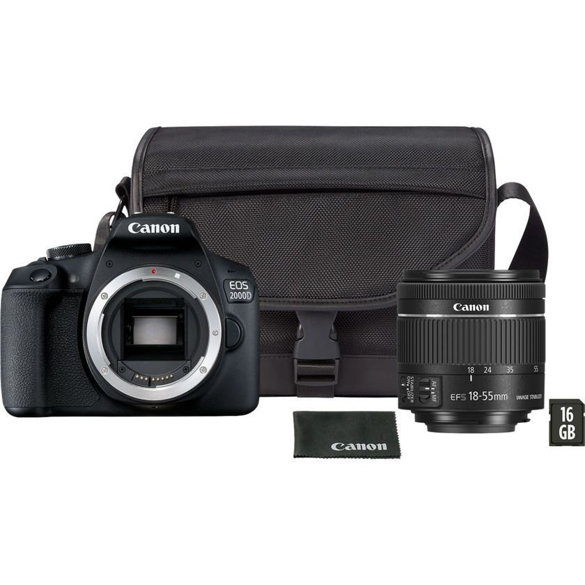 Canon EOS 2000D Black EF S 18 55mm IS II Lens Shoulder Bag SD Card