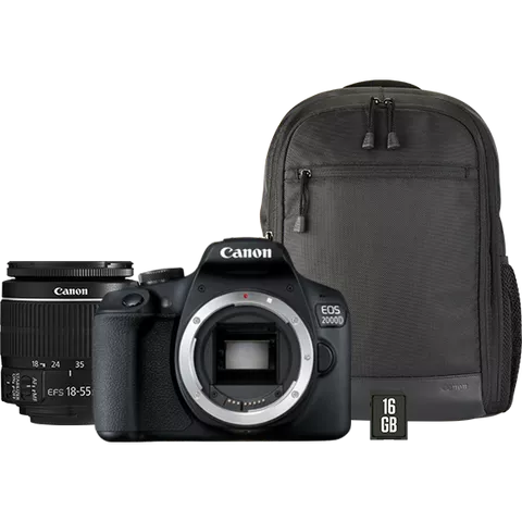 Canon EOS 2000D Camera + EF-S 18-55mm IS II Lens + Backpack