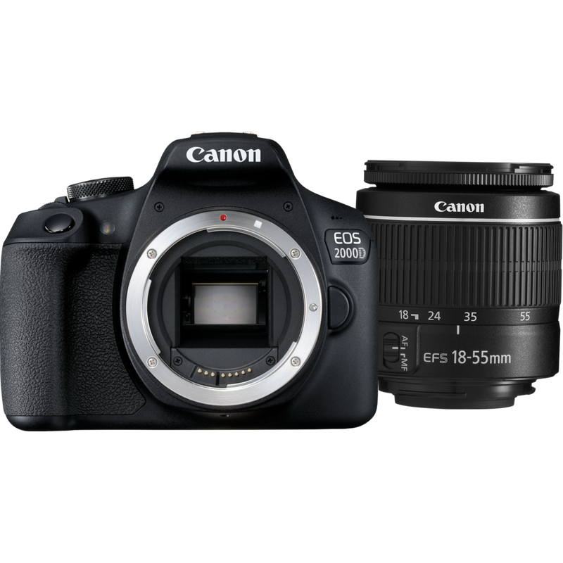Canon Refurbished EOS 2000D Camera, Black + EF-S 18-55mm DC III Lens Product Front View