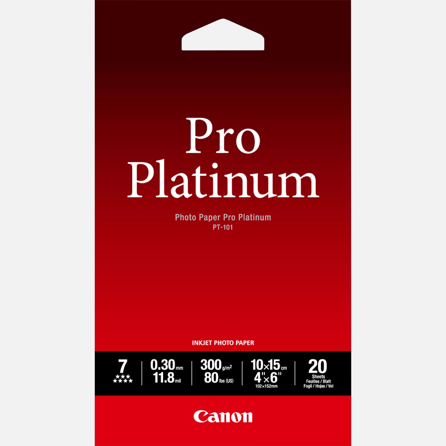 Papier photo professionnel Platinum 4 × 6 po (10 × 15 cm) Canon PT-101 - 20 feuilles