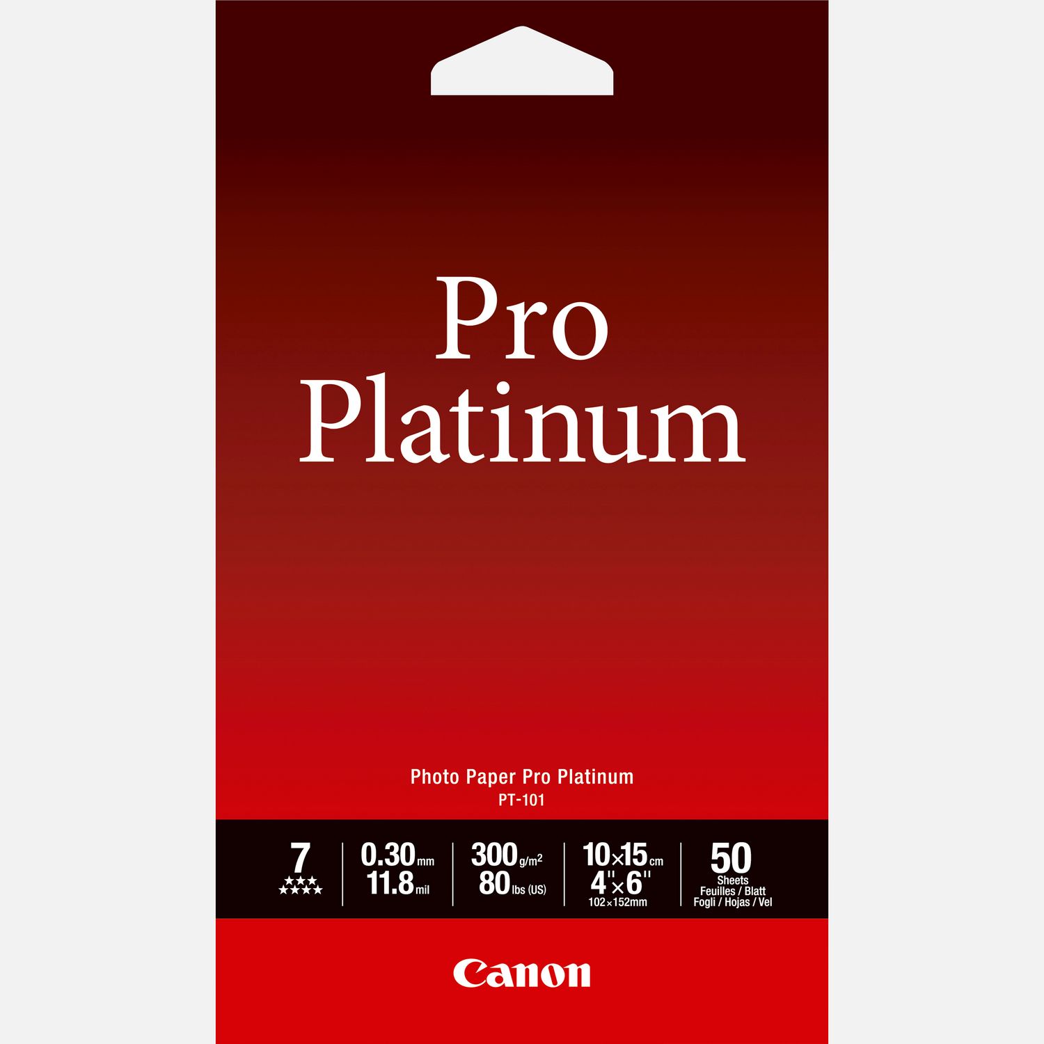 Papier photo 4 × 6” (10 × 15 cm) Pro Platinum Canon PT-101 - 50 feuilles
