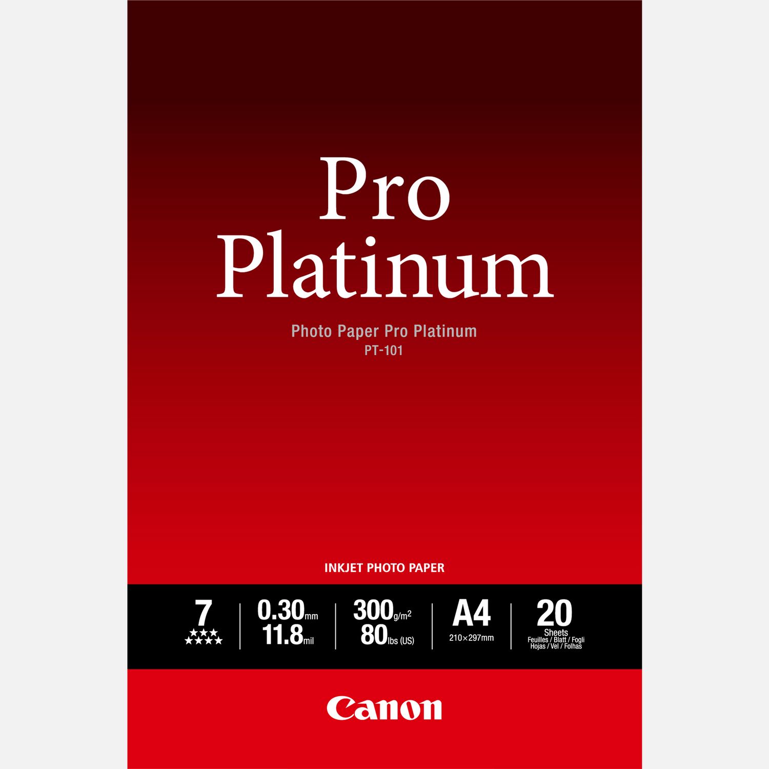 Papier photo professionnel Platinum A4 Canon PT-101 - 20 feuilles