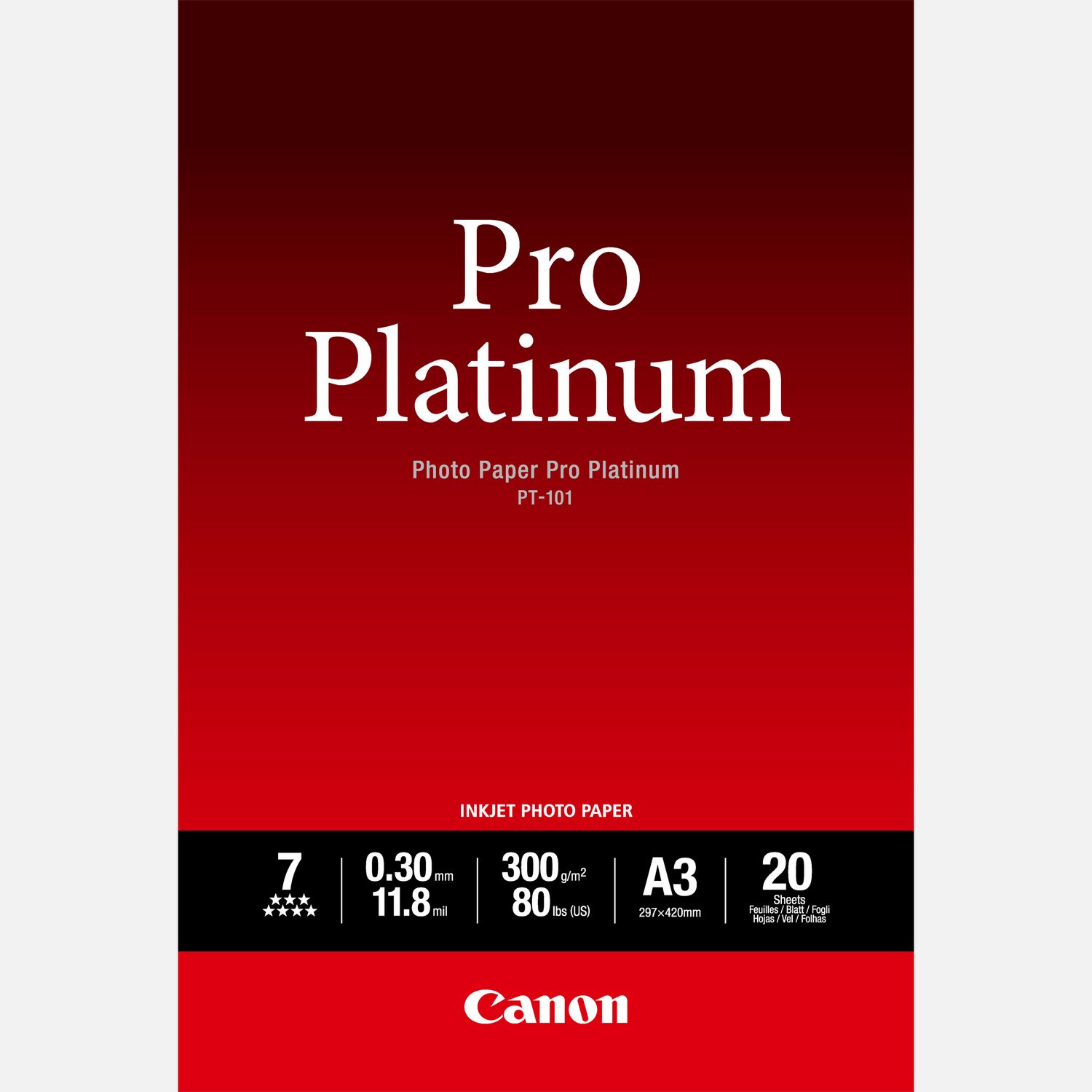 Papier photo professionnel Platinum A3 Canon PT-101 - 20 feuilles