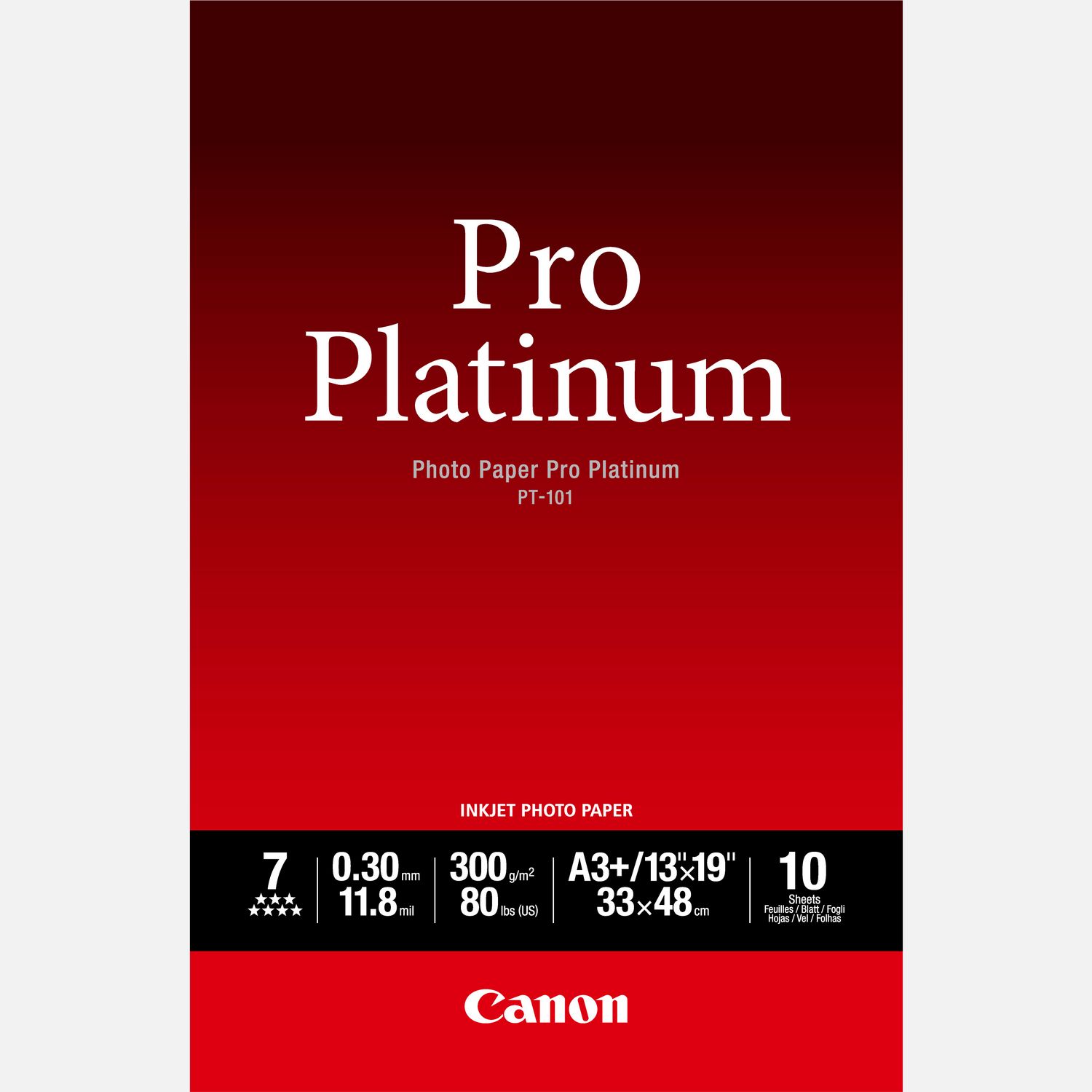 Papier photo professionnel Platinum A3 Plus Canon PT-101 - 10 feuilles