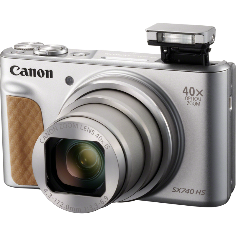 Canon PowerShot SX740 HS - Silver Product Front view with flash open