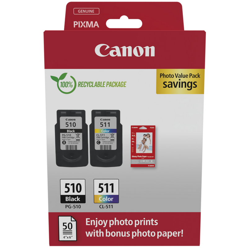 Canon PG-510/CL-511 Ink Cartridge + Photo Paper Value Pack