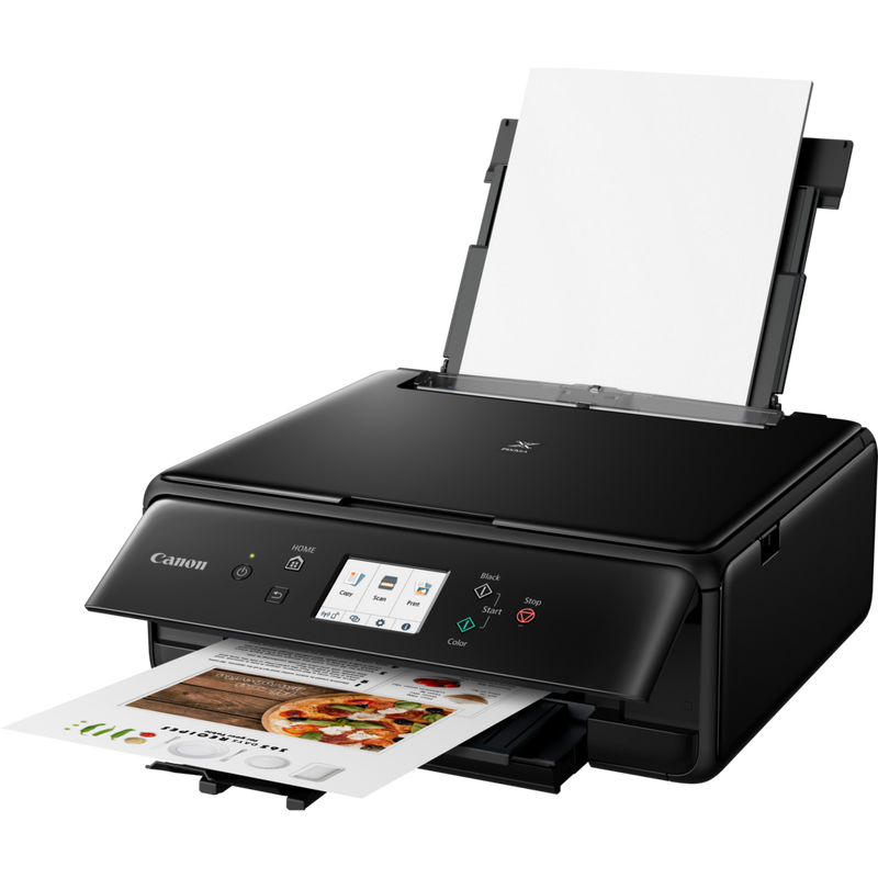 Canon PIXMA TS6250 All-In-One inkjet printer, Black Produkt Vy snett framifrån med utdraget pappersfack och pappersstöd